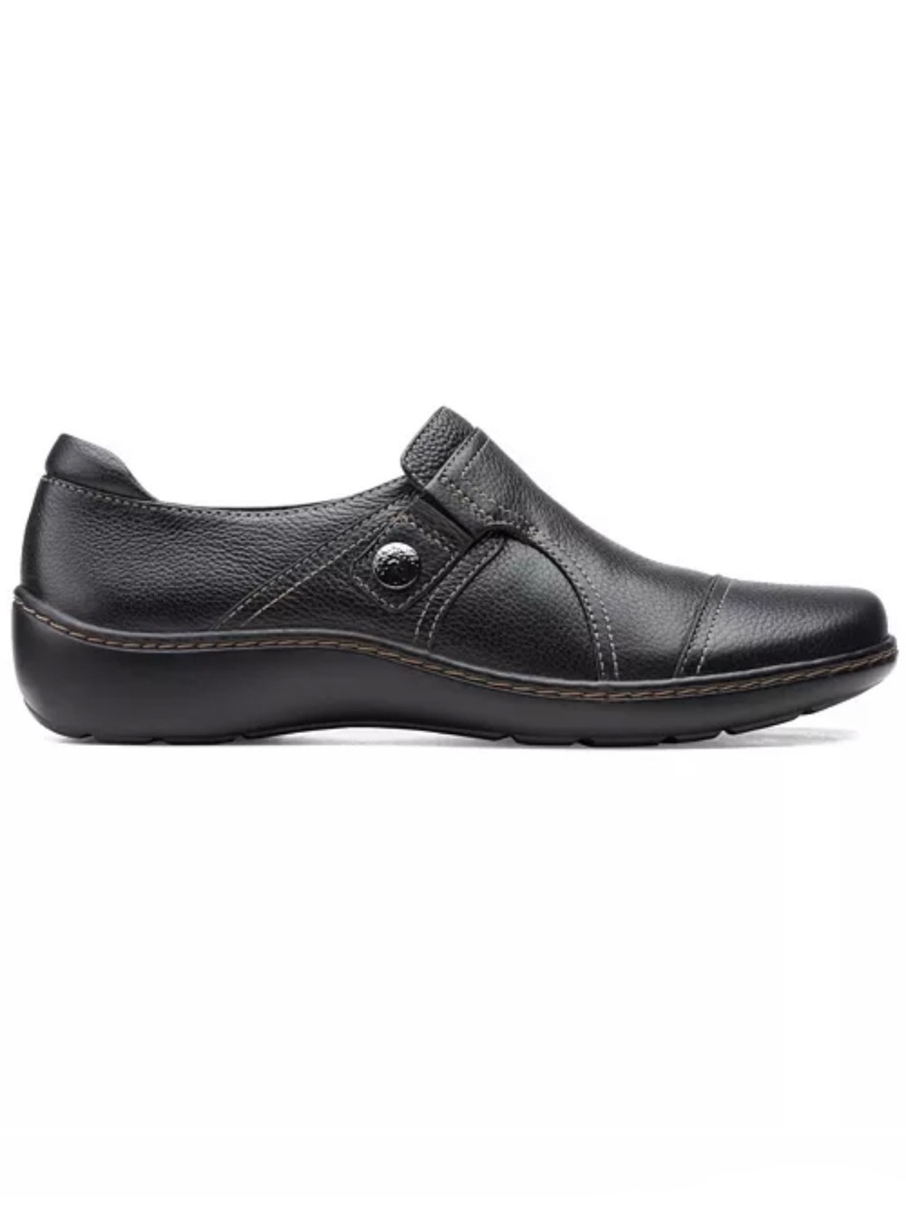 Clarks Cora Poppy Black Tumbled Leather Comfort Slip-On Extra Wide Shoe